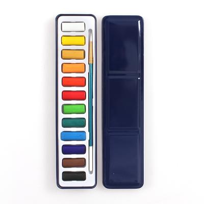12 kleuren draagbare ijzer solide aquarel verven Verzamelbox voor Artist School Student buiten Water kleur schets schilderij briefpapier
