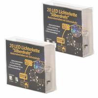 LED draadverlichting - 2x - zilver - 2 meter - met gekleurd licht - op batterijen - met timer