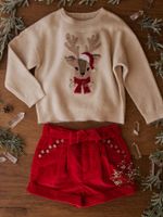 Kerstcadeauverpakking "Renne" jacquard trui + 2 scrunchies voor meisjes ecru