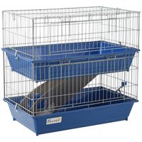 PawHut kooi voor kleine huisdieren knaagdierenkooi met 2 verdiepingen voor kleine huisdieren met 2 deuren staal PP blauw | Aosom Netherlands - thumbnail