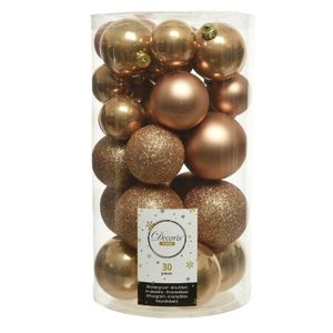 30x Camel bruine kerstballen 4 - 5 - 6 cm kunststof mat/glans/glans/glitter   -