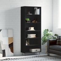 Hoge kast 69,5x32,5x180 cm bewerkt hout zwart