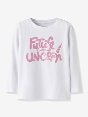 T-shirt meisjes lange mouwen NMFLINEA NAME IT, boxy pasvorm wit