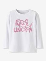 T-shirt meisjes lange mouwen NMFLINEA NAME IT, boxy pasvorm wit