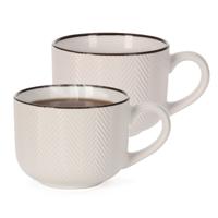 Thee/koffiemok XL Fishbone - 2x - beige - 12 x 9 cm - keramiek - kommetjes met oor - 560 ml