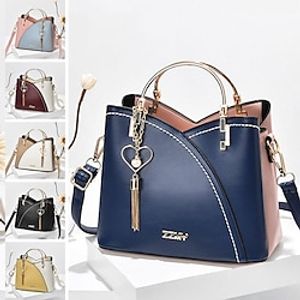 Dames Handtas Crossbody zak Schoudertas PU-nahka Kantoor Winkelen Dagelijks Hanger Kwastje Rits Verstelbaar Effen Kleur Kleurenblok Zwart / Rood ホワイトとグリーン Wijnrood en wit Lightinthebox