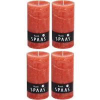 Spaas rustieke cilinderkaars/stompkaars - 4x - oranje - 7 x 13 cm - 60 branduren