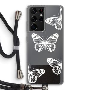 White butterfly: Samsung Galaxy S21 Ultra Transparant Hoesje met koord