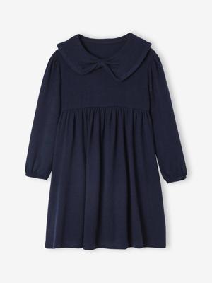 Jurk met fantasie kraag van gebreide tricot voor meisjes marineblauw