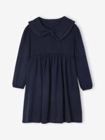 Jurk met fantasie kraag van gebreide tricot voor meisjes marineblauw