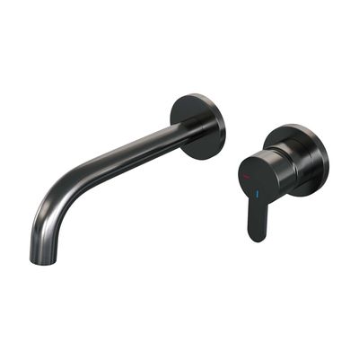 Brauer Gunmetal Edition Wastafelmengkraan inbouw - gebogen uitloop links - hendel plat smal - model D 1 - PVD - geborsteld gunmetal 5-GM-004-B4-65