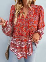 Casual V Neck Floral Loose Shirt