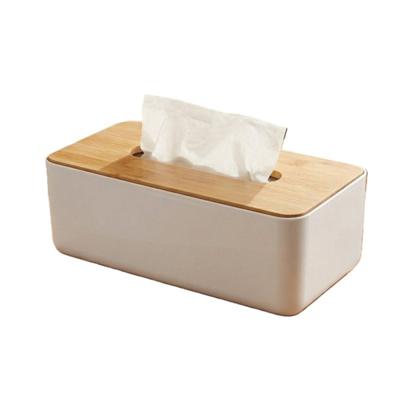 Storage Solutions Tissuedoos - rechthoekig - kunststof - bamboe bovenkant - 26 x 13 cm