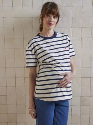 Gestreept zwangerschapsshirt van biologisch katoen* marineblauw, gestreept