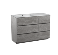 Storke Edge staand badmeubel 120 x 52 cm beton donkergrijs met Diva asymmetrisch linkse wastafel in glanzend composiet marmer