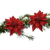 1x Kerstboomversiering bloem op clip rode kerstster 18 cm