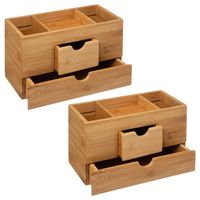 2x Stuks sieraden/make-up organizer 3 vakken en 2 lades rechthoek 24 x 14,5 cm van bamboe