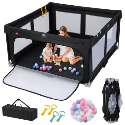 150 x 150 cm Looprek Baby Opvouwbaar Loopgitter met 50 Ballen 4 Handgrepen & Ritsdeur Zwart