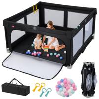 150 x 150 cm Looprek Baby Opvouwbaar Loopgitter met 50 Ballen 4 Handgrepen & Ritsdeur Zwart