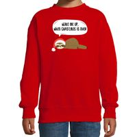 Luiaard Kerstsweater / outfit Wake me up when christmas is over rood voor kinderen - thumbnail