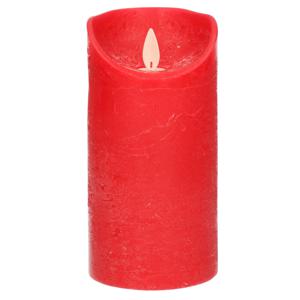 Led kaars/stompkaars - rood - H15 x D7,5 cm - wax - warm wit licht - bewegende vlam