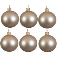 6x Licht parel/champagne glazen kerstballen 8 cm mat - thumbnail