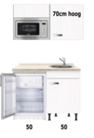 Kitchenette wit Glans 100cm met inbouw magnetron en onderbouw koelkast OPTI-258 - thumbnail