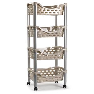 Plasticforte Trolley - keukentrolley op wieltjes - 4-laags - beige - kunststof - 40 x 88 cm