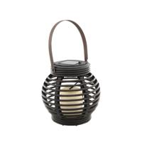 Rotan lampionnen/hanglantaarns - zwart -16 cm - solar tuinverlichting
