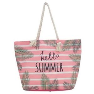 Strandtas roze/wit Hello Summer 54 cm