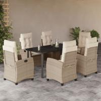7-delige Tuinset met kussens poly rattan beige