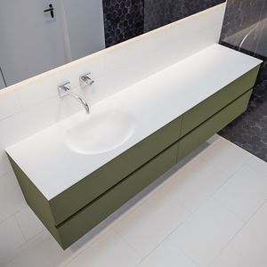 Mondiaz Vica Moon badmeubel groen mat 200 cm 4 lades solid surface enkele spoelbak links zonder kraangat