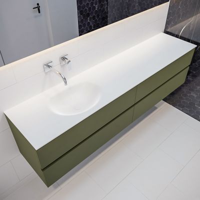 Mondiaz Vica Moon badmeubel Army 200 cm 4 lades solid surface enkele spoelbak links zonder kraangat