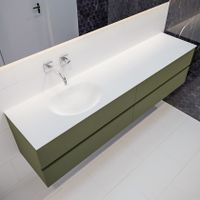 Mondiaz Vica Moon badmeubel groen mat 200 cm 4 lades solid surface enkele spoelbak links zonder kraangat Mondiaz Vica Moon badmeubel groen mat 200 cm 4 lades solid surface enkele spoelbak links zonder kraangat