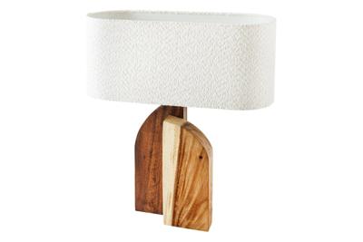 Tafellamp LOVERS 60cm natuurlijke regenboom houten lampenkap bouclé wit - 46649