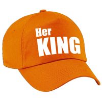 Oranje feestpet / cap Her King in witte tekst heren - Koningsdag   - - thumbnail
