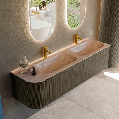 Badmeubel Mondiaz Kurve-Dlux | 165 cm | Meubelkleur Shadow | Wastafelkleur Saba | Solid surface | Dubbel / Rechts spoelbak | 2 kraangaten