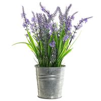 Lavendel kunstplant/kamerplant paars in grijze sierpot H28 cm x D18 cm