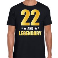 22 and legendary verjaardag cadeau t-shirt goud 22 jaar zwart voor heren - thumbnail