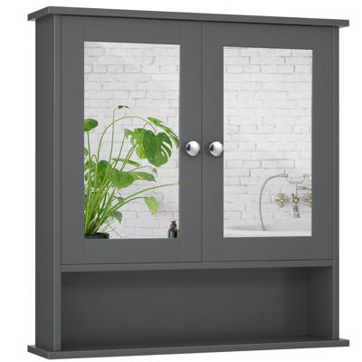Spiegelkast Badkamer Badkamerkast met In Hoogte Verstelbare Plank Badkamerspiegel Hangkast 58,5 x 56,5 x 13,5 cm (Grijs)