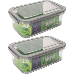 2x Voorraad/vershoudbakjes 1,9 liter transparant/grijs plastic 24 x 15 cm - Vershoudbakjes