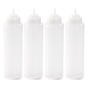 Doseerfles/sausfles - 4x stuks - kunststof - transparant - met schenktuit - 1000 ml - 22 cm