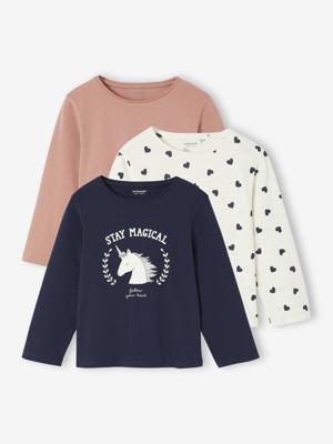 Set van 3 BASICS meisjesshirts met lange mouwen roze (poederkleur)