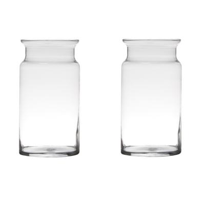 Bloemenvaas melkbus - Set van 2x stuks - transparant - home basics cilinder - glas - D15 x H29 cm
