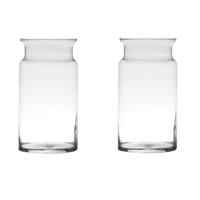 Bloemenvaas melkbus - Set van 2x stuks - transparant - home basics cilinder - glas - D15 x H29 cm
