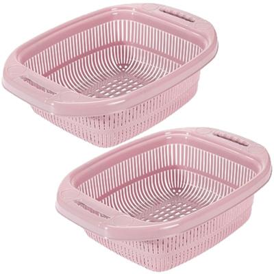 Hega Hogar keuken vergiet / zeef - 2x stuks - 39 x 27 x 12 cm - kunststof - met rand - Roze