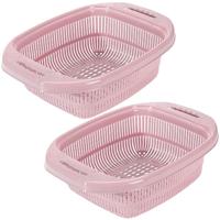 Hega Hogar keuken vergiet / zeef - 2x stuks - 39 x 27 x 12 cm - kunststof - met rand - Roze