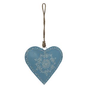 Clayre & Eef Hanger Hart 16 cm Blauw Ijzer Kersthanger Blauw Kersthanger