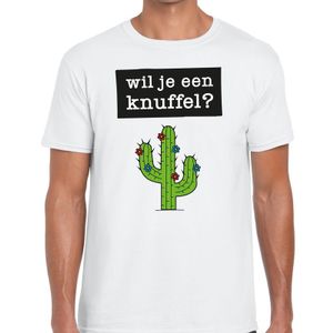 Wil je een knuffel tekst t-shirt wit heren