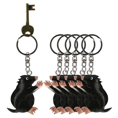 Houten mol sleutelhanger - 6x stuks - 5 cm - Dieren cadeau artikelen - Mollen/Molletjes